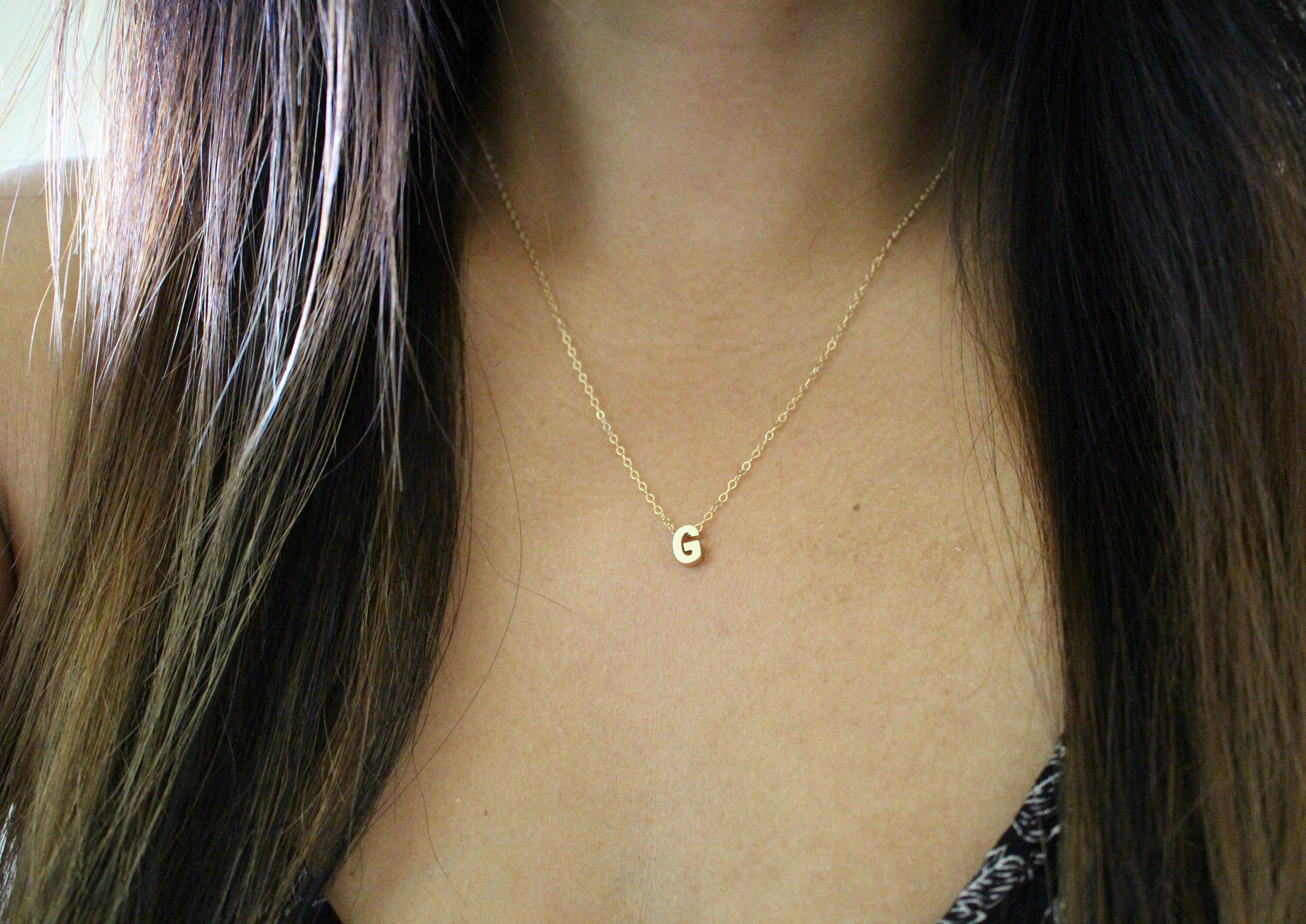 Gold Initial G Necklace Small Letter G 