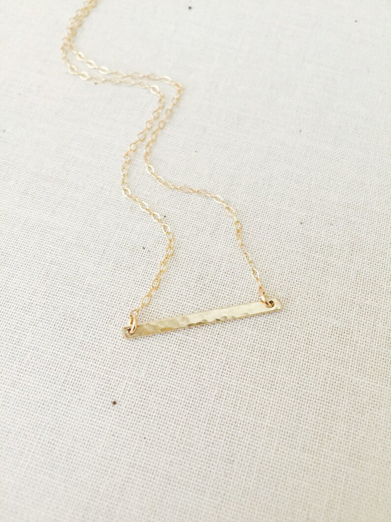 14K Gold Filled Necklace Gift For Mom Birthday Gift Gold Hammered Bar Necklace Gold Bar Necklace Best Friends Gift Everyday Necklace