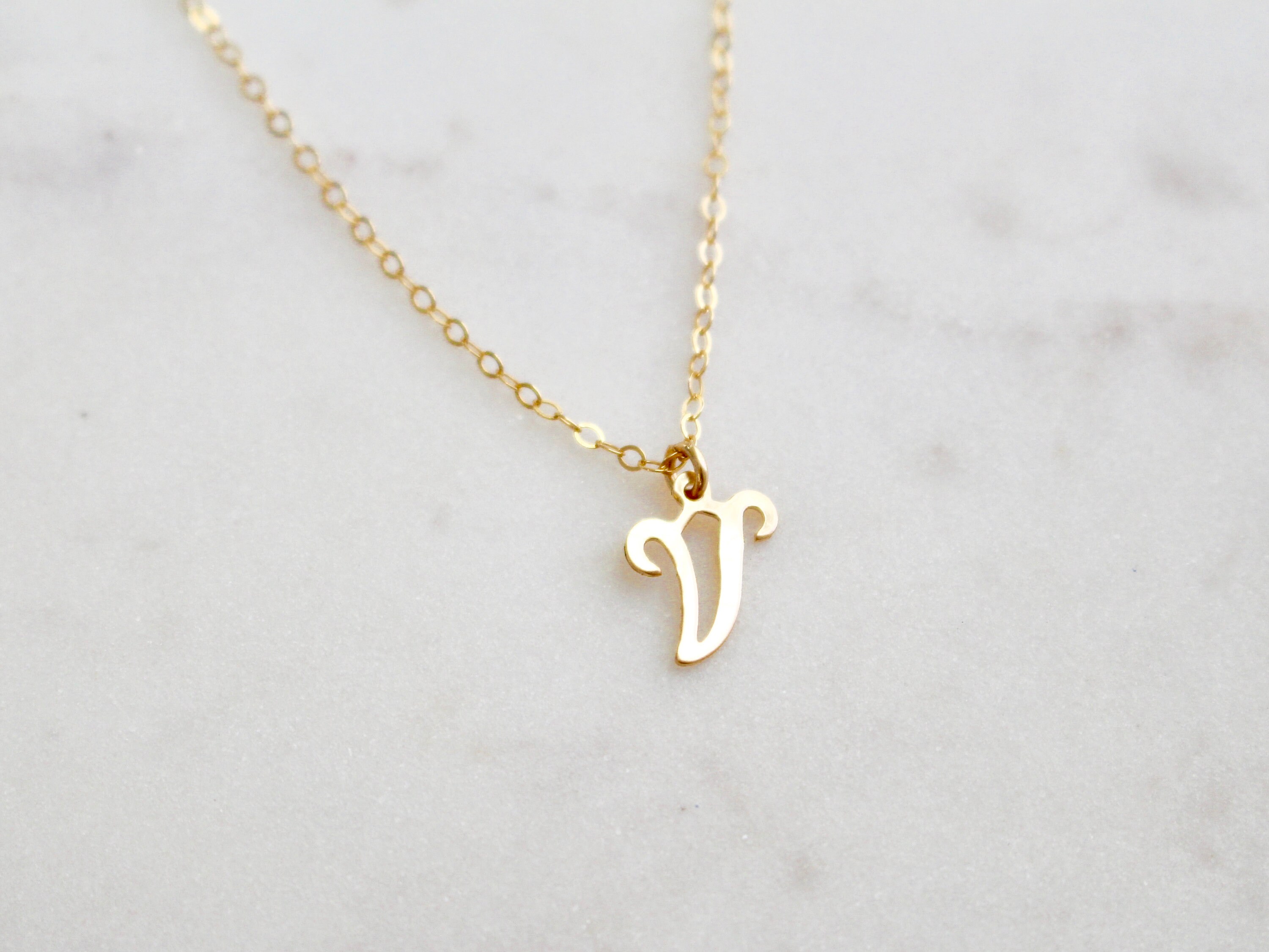 Script Initial V Necklace Monogram V 
