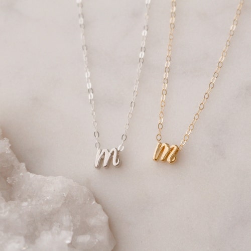 Tiny Gold Cursive Initial m Necklace 