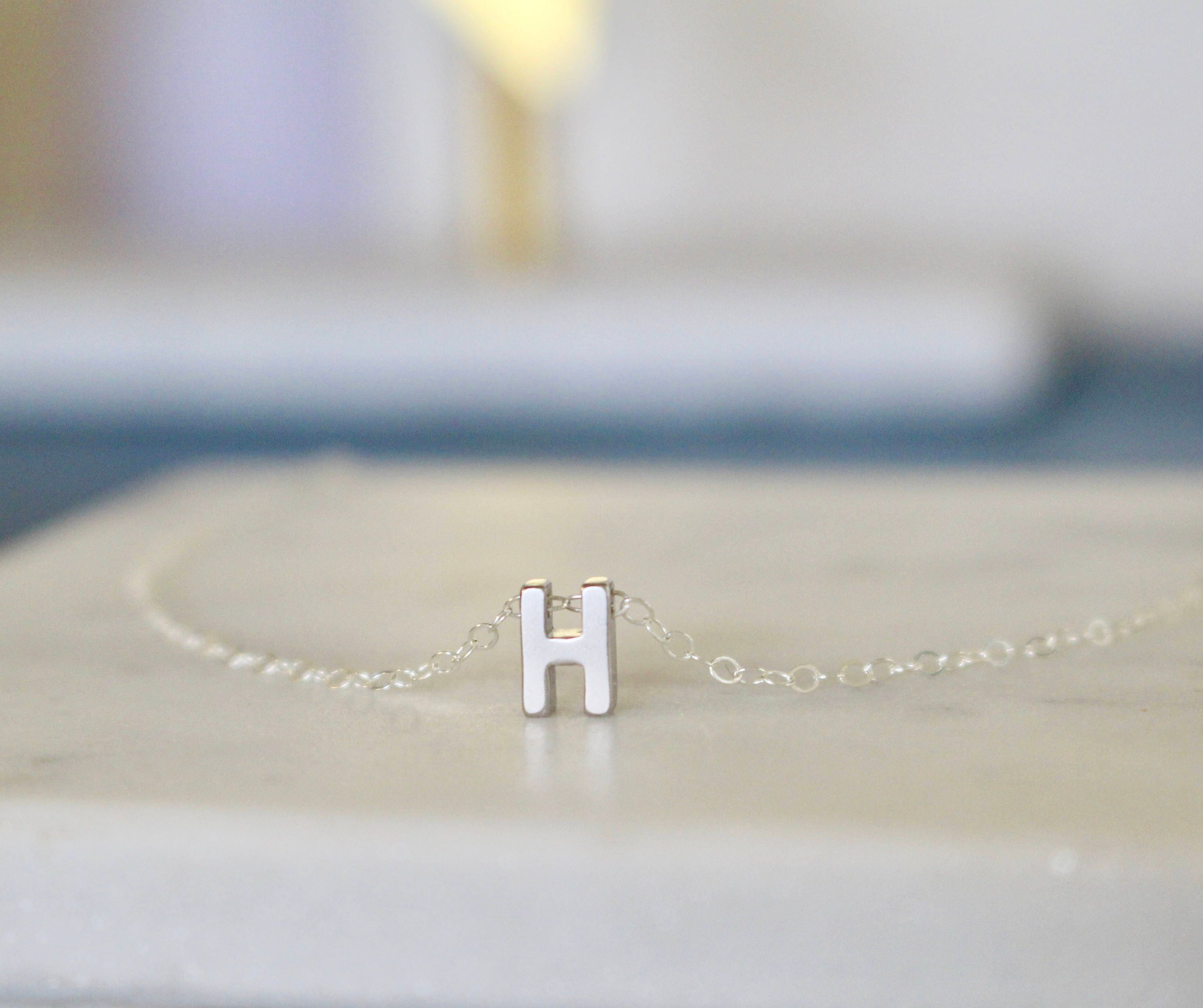 Small Letter H Necklace Silver H 