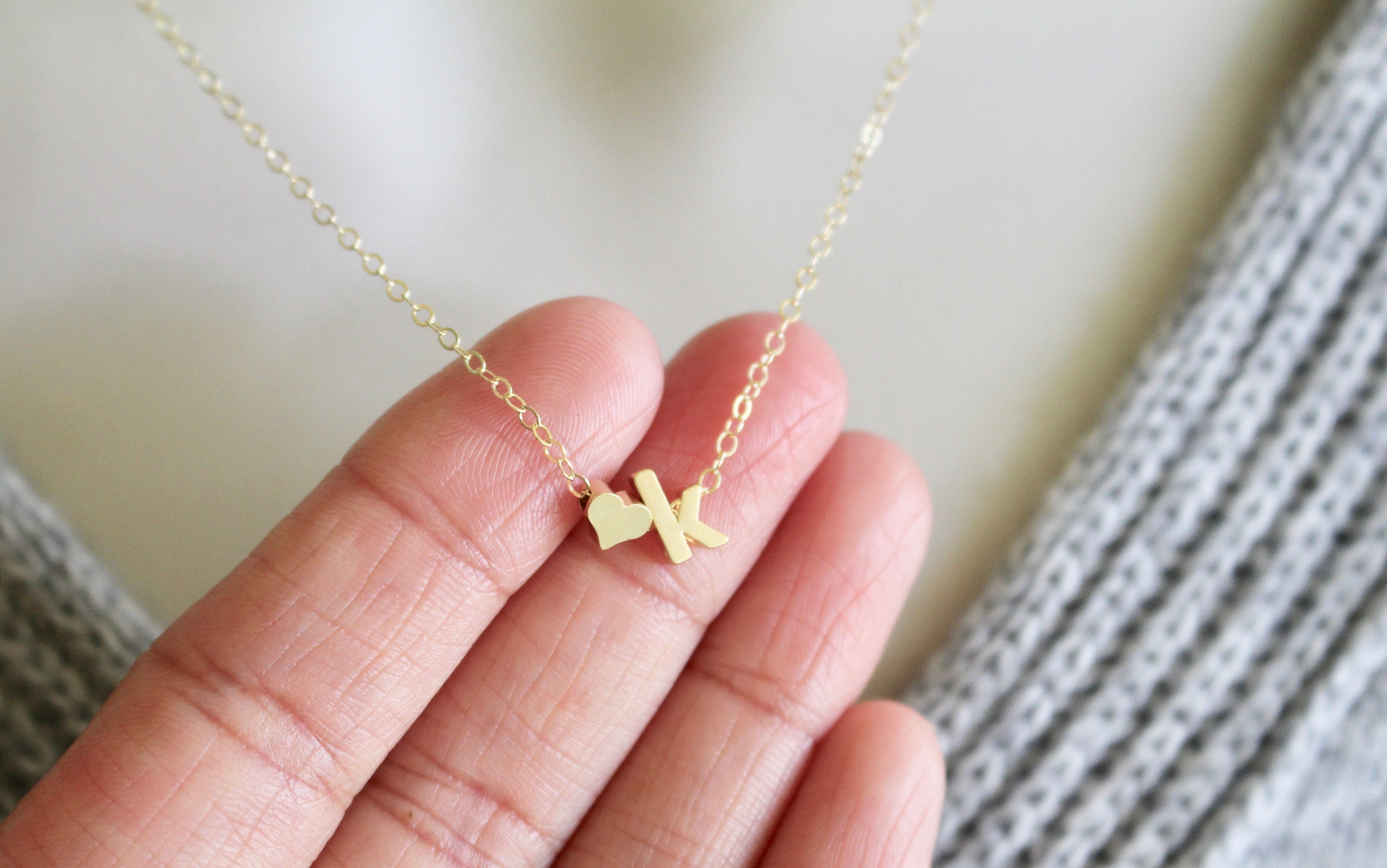Initial K Necklace Gold Heart Necklace Letter K Necklace Etsy