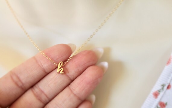 Tiny Gold Cursive Initial h Necklace 