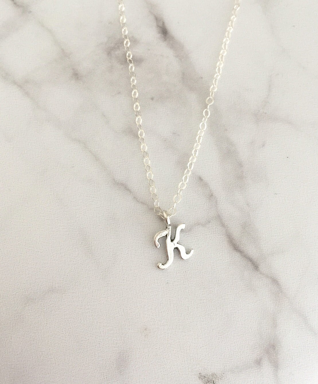 Cursive Letter K Necklace Sterling 