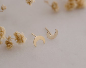 Tiny Moon Stud Earrings - Minimal Earrings - Dainty Moon Earrings - 14k Gold Filled Crescent Moon Studs - Celestial Jewelry -  Gift for Her