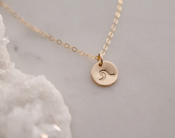 Wave Necklace Small Wave Charm Necklace Hawaiian Necklace Ocean Wave Disc Necklace Beach Necklace Wave Charm Necklace Gold Wave Etsy