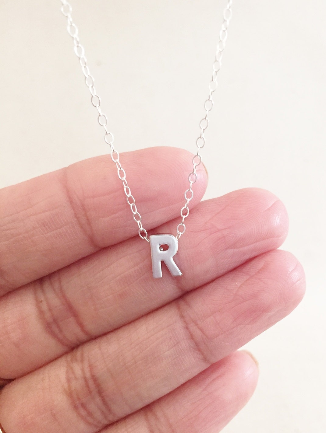 Small Letter R Necklace Sterling Silver 