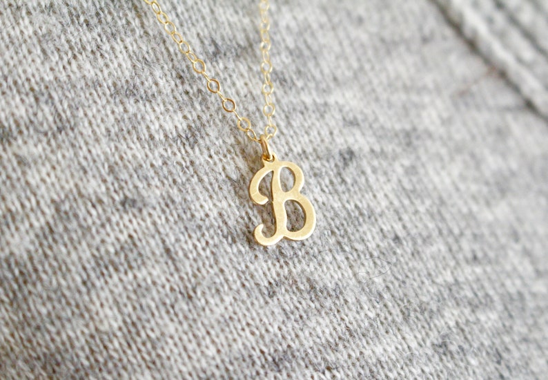 Script Initial B Necklace Monogram B Necklace Gold Necklace Etsy