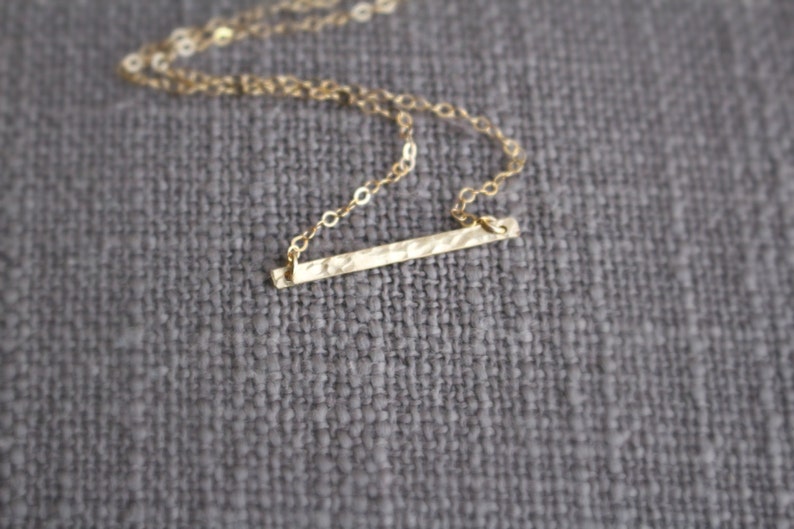 14K Gold Filled Necklace Gift For Mom Birthday Gift Gold Hammered Bar Necklace Gold Bar Necklace Best Friends Gift Everyday Necklace