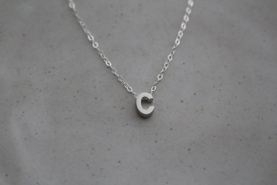 Small Initial C Necklace Silver Letter 