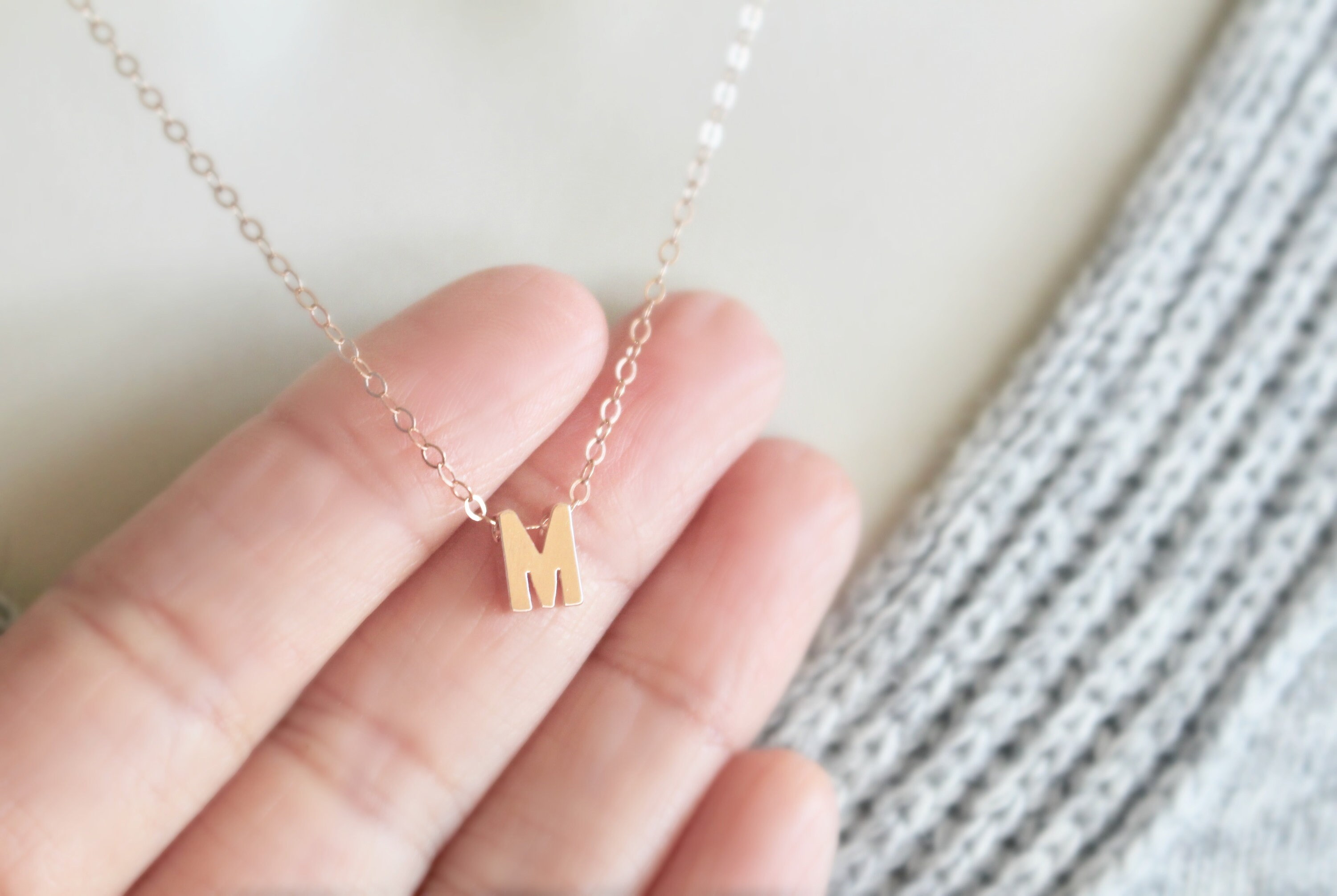 Rose Gold Initial M Necklace Small 