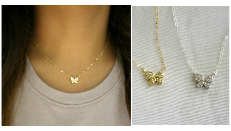 Dainty Butterfly Necklace Gift for Her Bridesmaid Necklace Butterfly Diamond Necklace Gold Butterfly Necklace Silver Butterfly Necklace