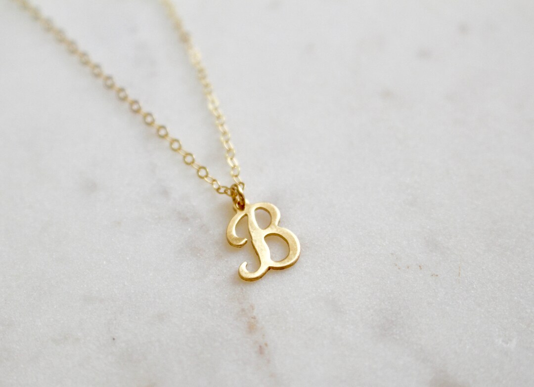 Script Initial B Necklace, Monogram B Necklace, Gold Necklace, B Charm