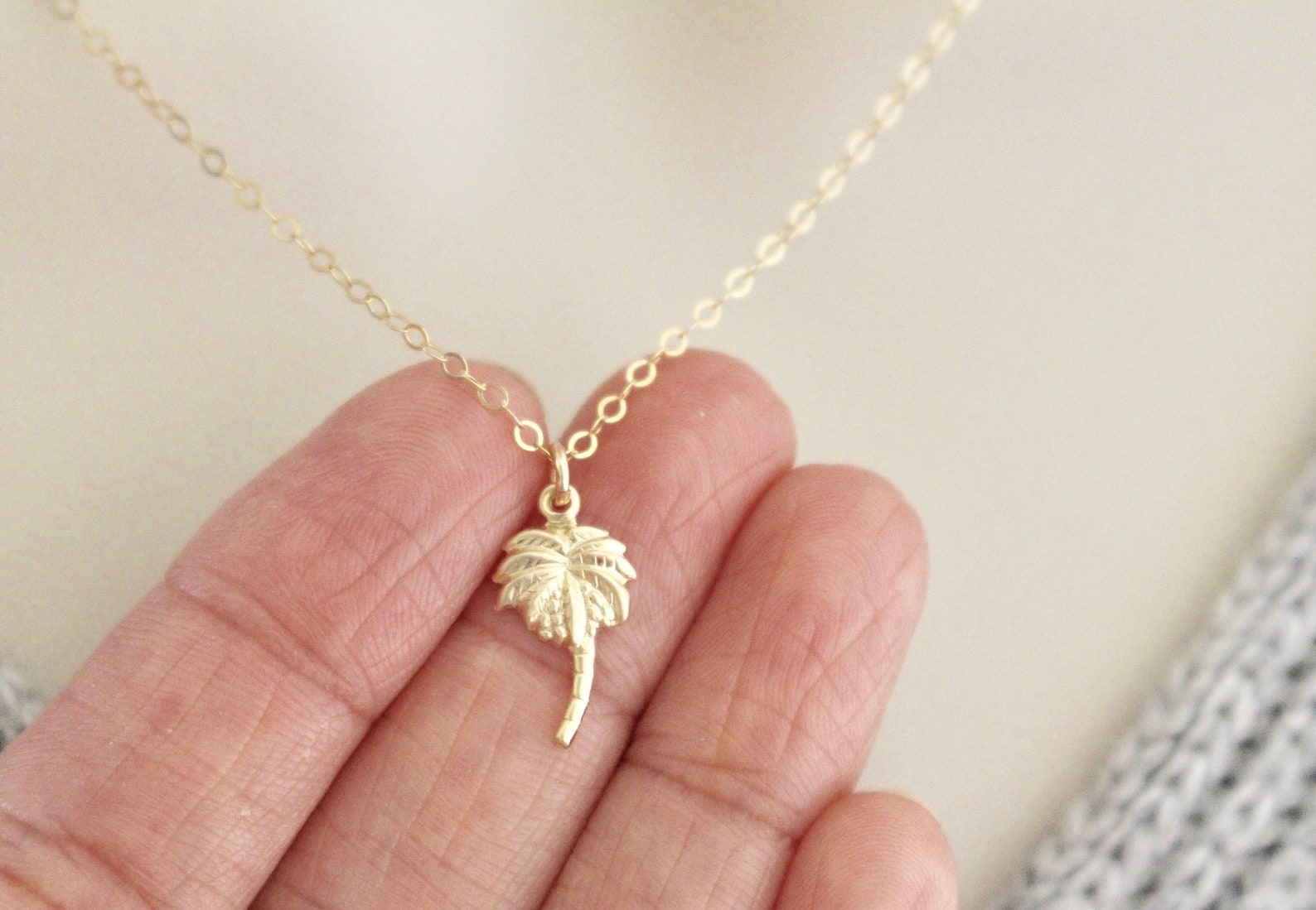 Gold Palm Tree Necklace 14k Gold Fill Necklace Tropical Tree Etsy