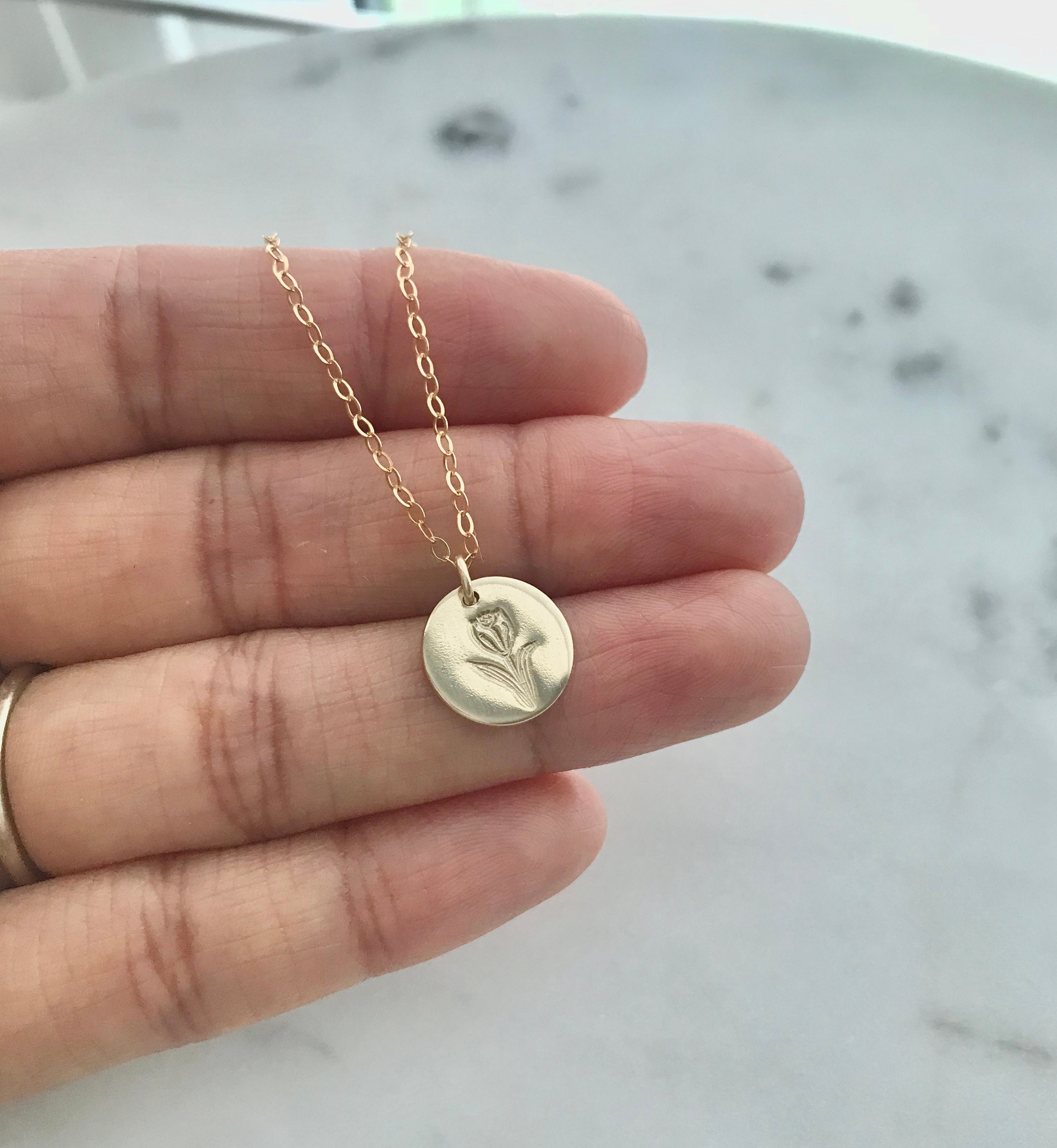 Gold Tulip Flower Necklace Small Tulip Charm Necklace Tulip Etsy