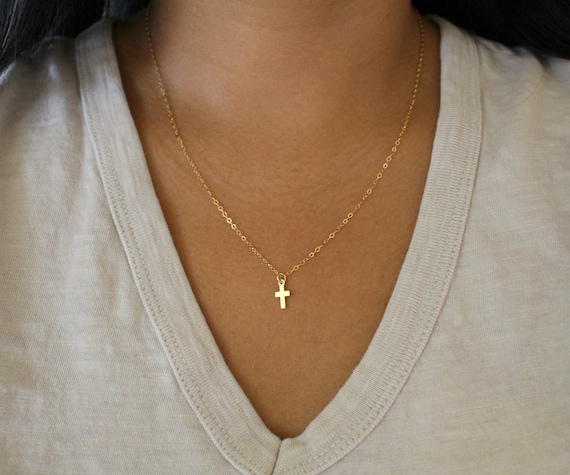Mini Cross Necklace Sterling Silver Cross Necklace 14k Gold | Etsy