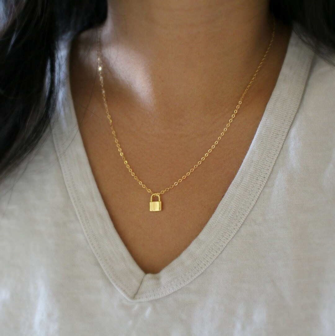 Dainty Gold Lock Necklace, Tiny Lock Necklace, Lock Layering Necklace