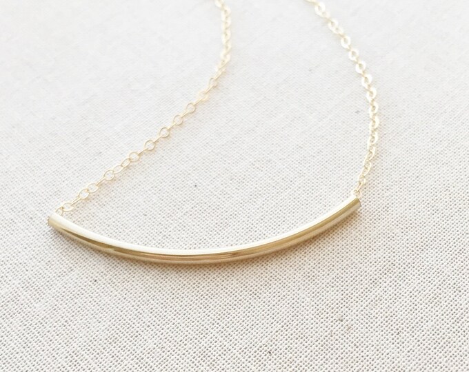 Bar Necklace Gold Curve Tube Bar Necklace 14K Gold Filled Etsy