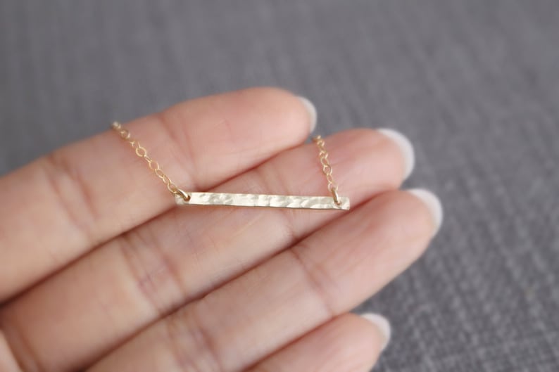14K Gold Filled Necklace Gift For Mom Birthday Gift Gold Hammered Bar Necklace Gold Bar Necklace Best Friends Gift Everyday Necklace