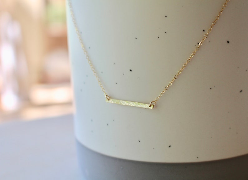 14K Gold Filled Necklace Gift For Mom Birthday Gift Gold Hammered Bar Necklace Gold Bar Necklace Best Friends Gift Everyday Necklace