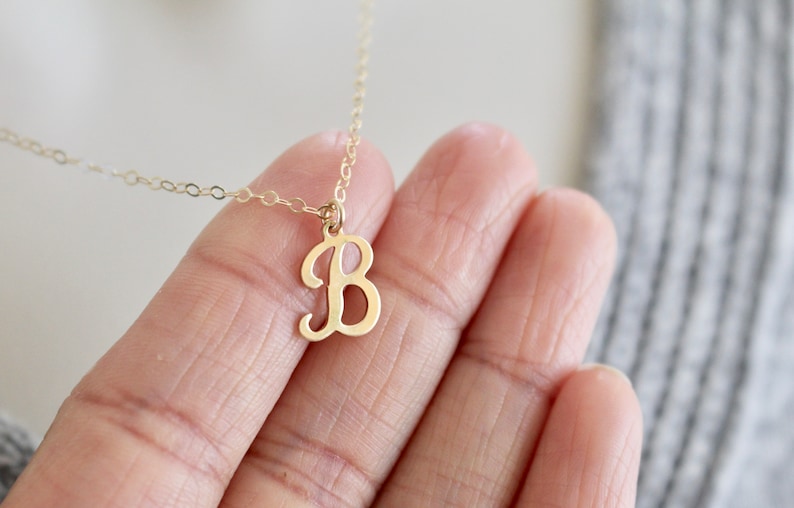 Script Initial B Necklace Monogram B Necklace Gold Necklace Etsy
