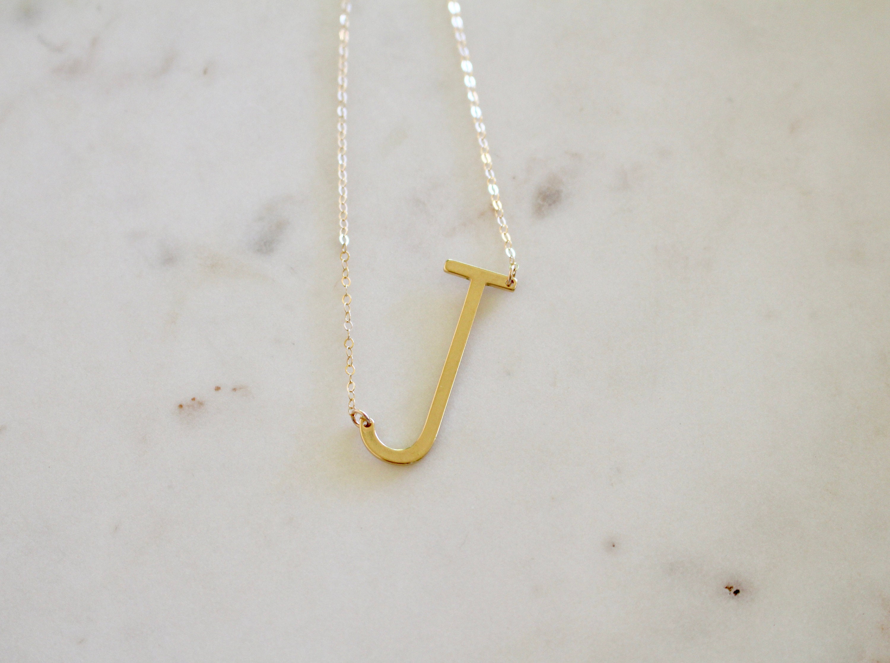 Gold Oversized Letter J Necklace Big 