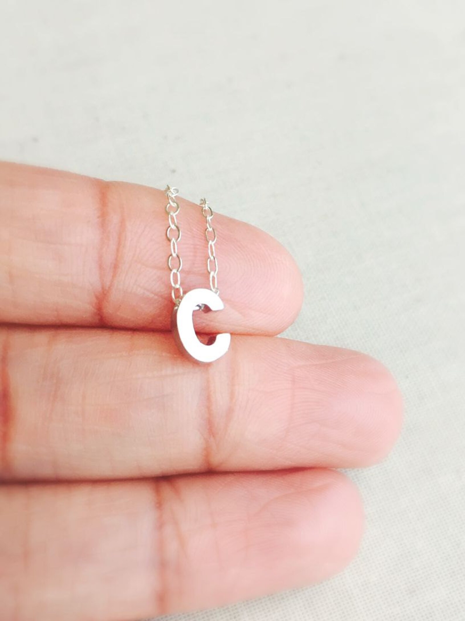 Small Initial C Necklace Silver Letter C Necklace Sterling Etsy