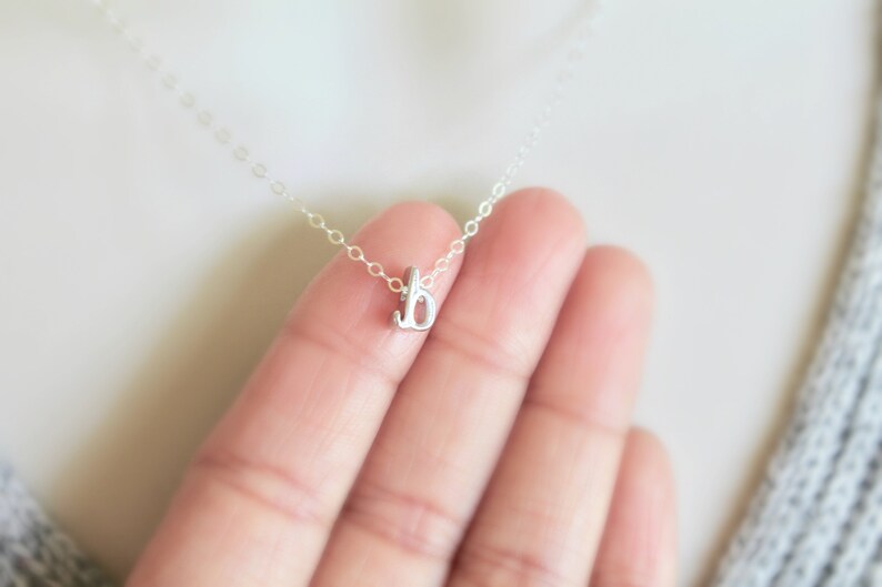 Silver Initial b Necklace Script Initial Necklace Cursive Letter Necklace Lowercase b Cursive Initial B Necklace In Silver Monogram B