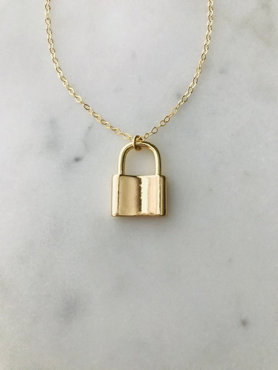 14K Gold Filled Lock Necklace Large Lock Necklace Lock Etsy