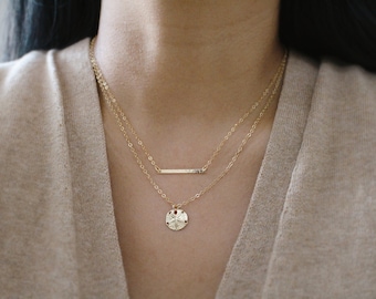 14K Gold Filled Hammered Bar Necklace, Minimalist Everyday Jewelry