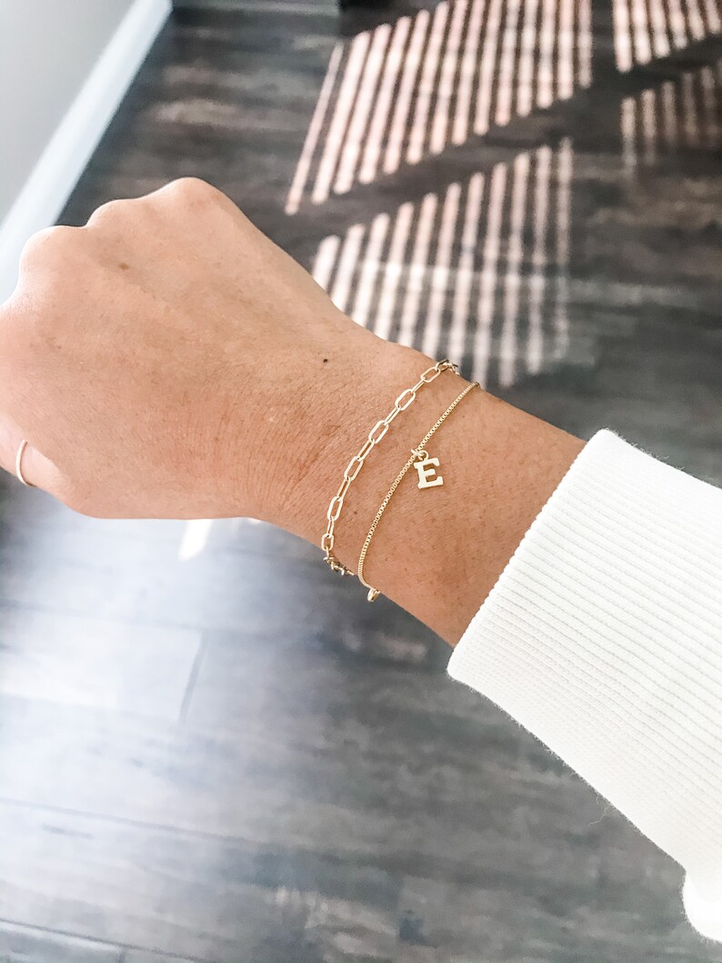14k Gold Filled Letter Bracelet Initial Bracelet Monogram E Etsy