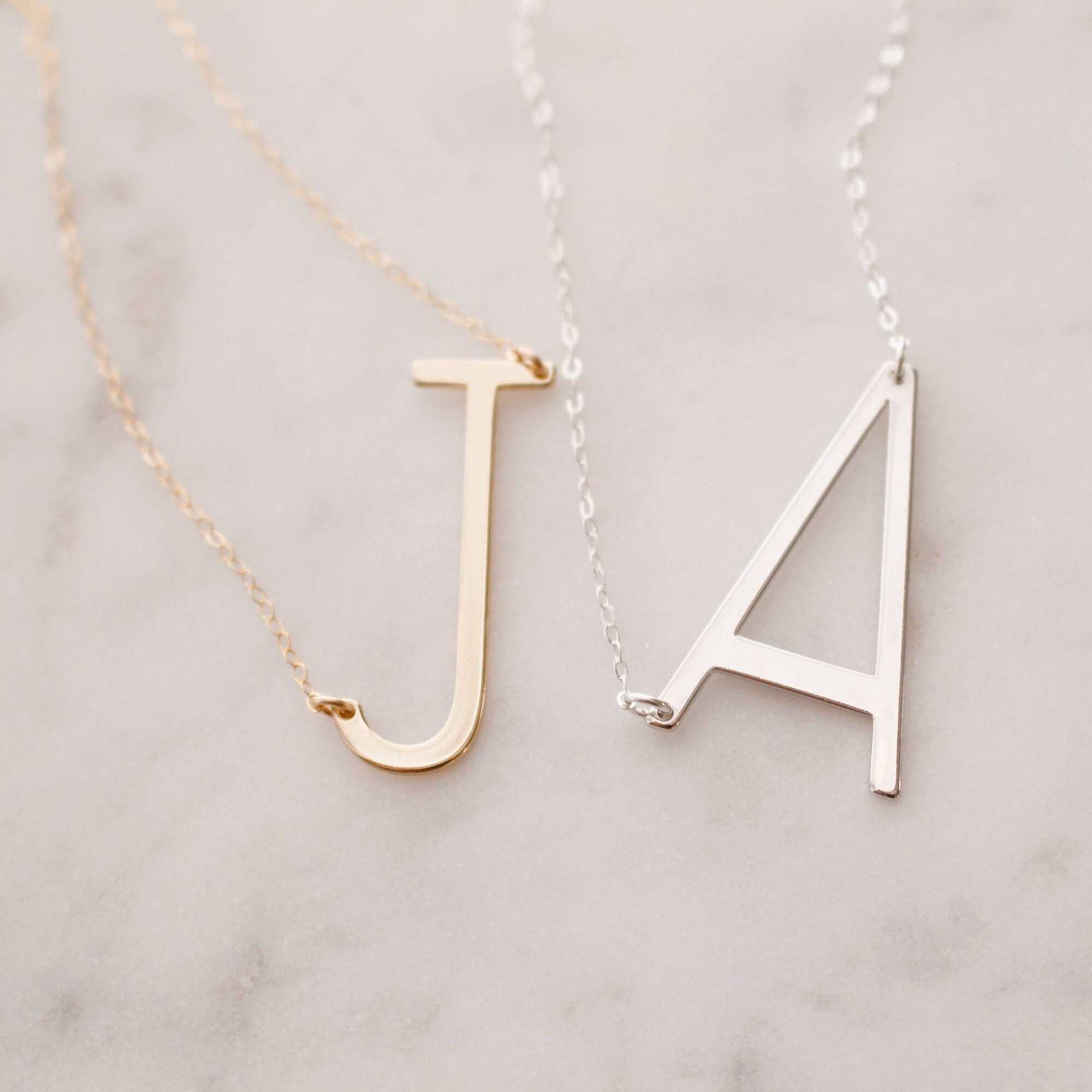 Sideways Initial Necklace Letter 
