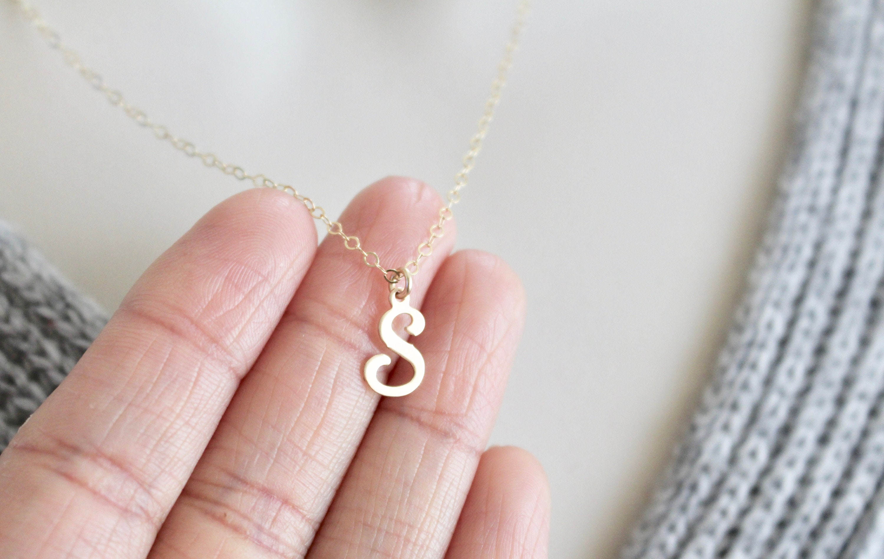 Script Initial S Necklace letter S Necklace Monogram S Necklace