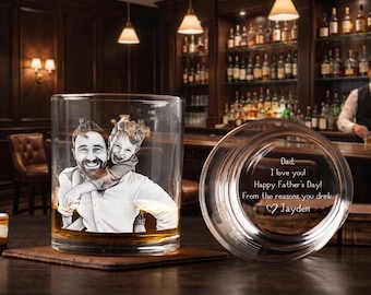 Vaso de whisky personalizado grabado con foto, regalo para papá o esposo, regalo personalizado para el Día del Padre, vaso de rock