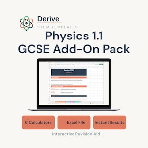 GCSE Natuurkunde Excel-rekenmachine en leerhulpmiddel | DeriveSTEM Physics 1.1-uitbreidingspakket