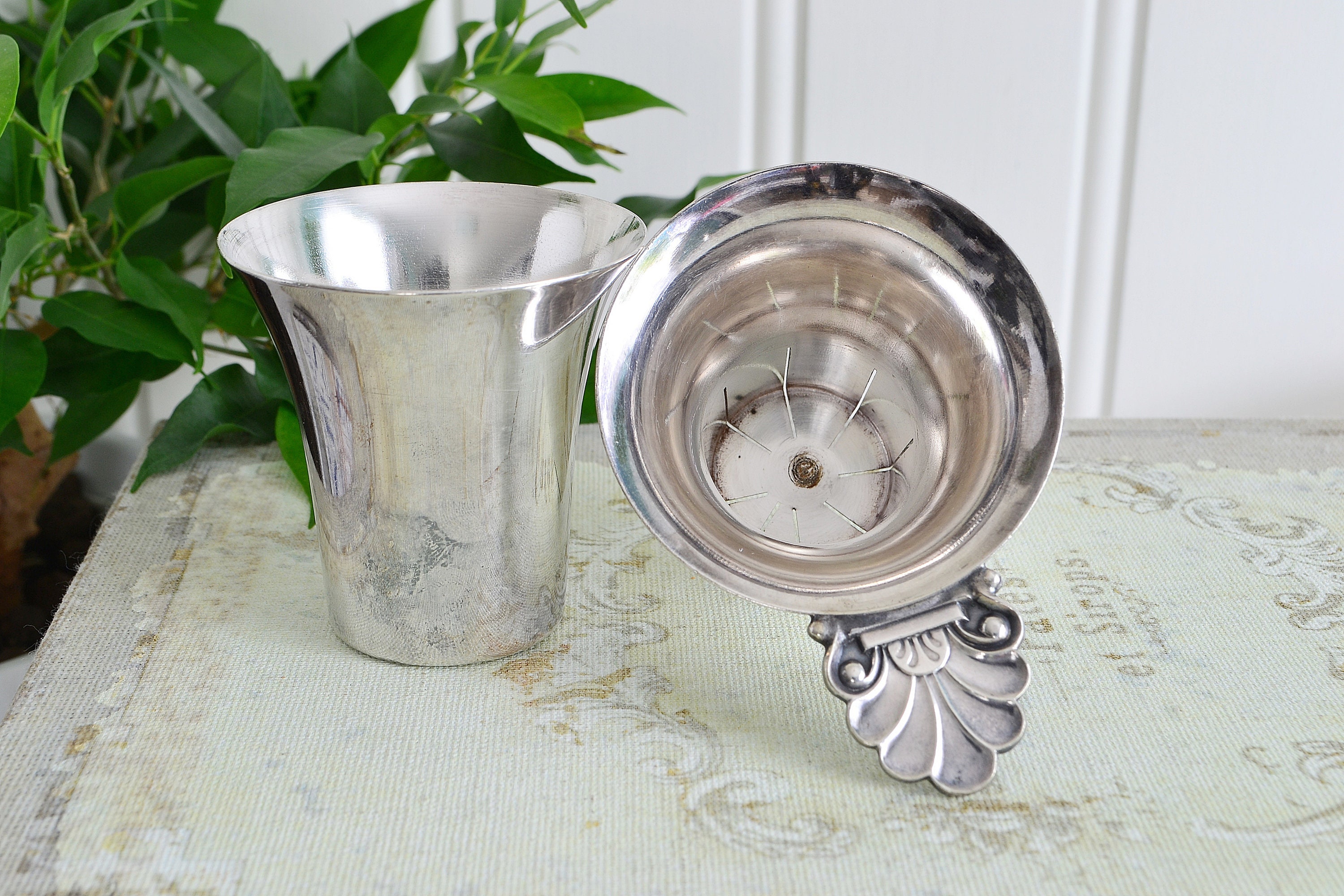 High tea strainer with drip mug vintage Swedish loose tea Etsy