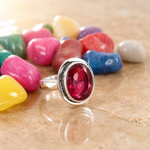 Handmade Ruby Quartz Oval Ring, Sterling Silver Statement Jewelry