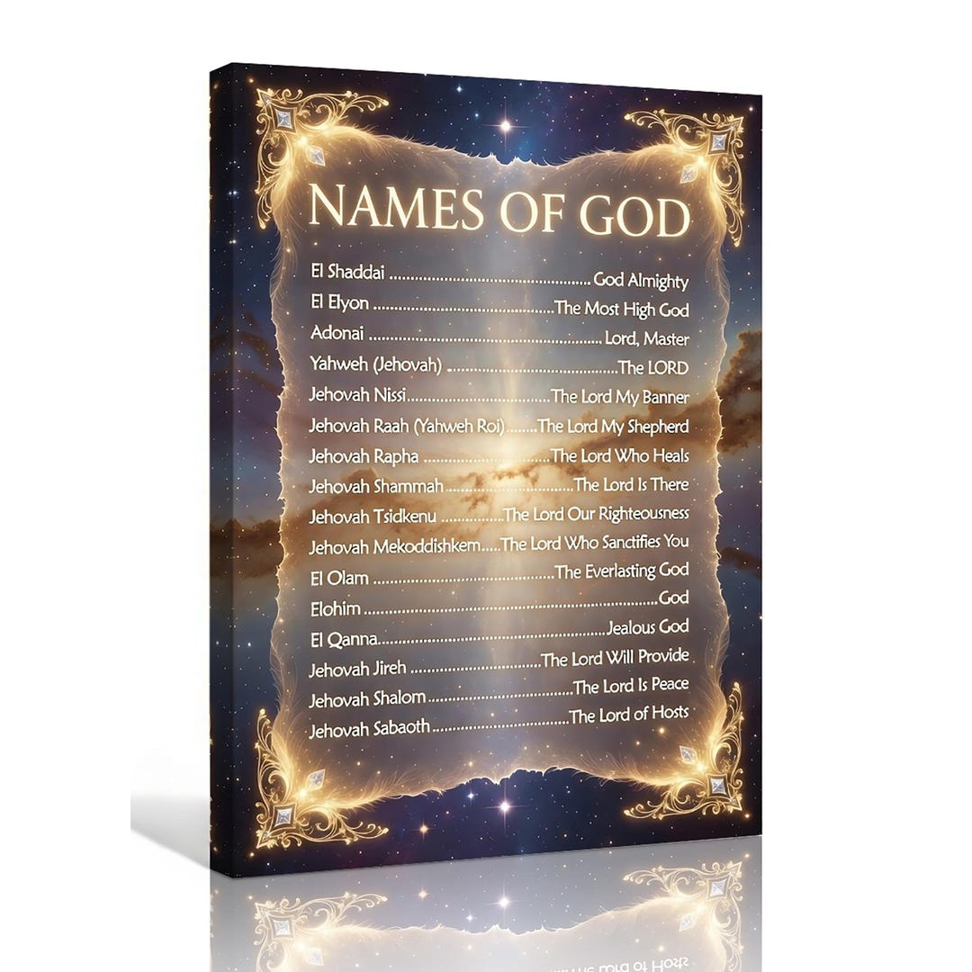 Vintage Names of God Wall Art Hebrew Scripture Canvas Print, Christian ...