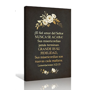 Lamentations 3 22-23 Canvas Wall Art Print, His Mercies Are New Every Morning Vintage Spanish Scripture Poster, Religious Home Office Decor