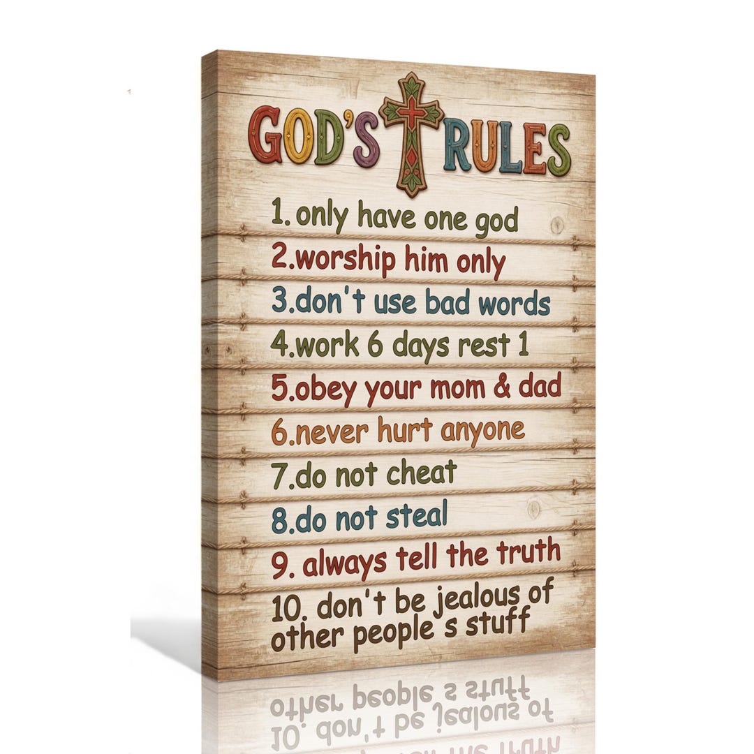 The Ten Commandments Wall Art Print, God's Rules Christian Bible Verse ...