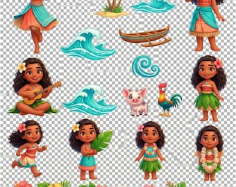Moana Clipart, Baby Moana PNG Images (Digital Download), D Baby Island Princess, Cute Luau Birthday PNG, Hawaiian Kids Party Clipart