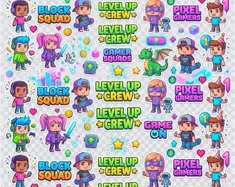 Block Game PNG Bundle, Gaming Avatar Clipart, Kids Gamer Birthday Shirt Design, Boy Girl Gamer PNG, Cricut SVG Files, Gaming Squad