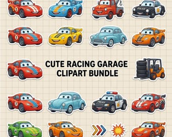 Cute Racing Car PNG Bundle, Cartoon Cars Clipart, Kids Race Car PNG, Car Party Sublimation, Printable Vehicle Graphics, Instant Download