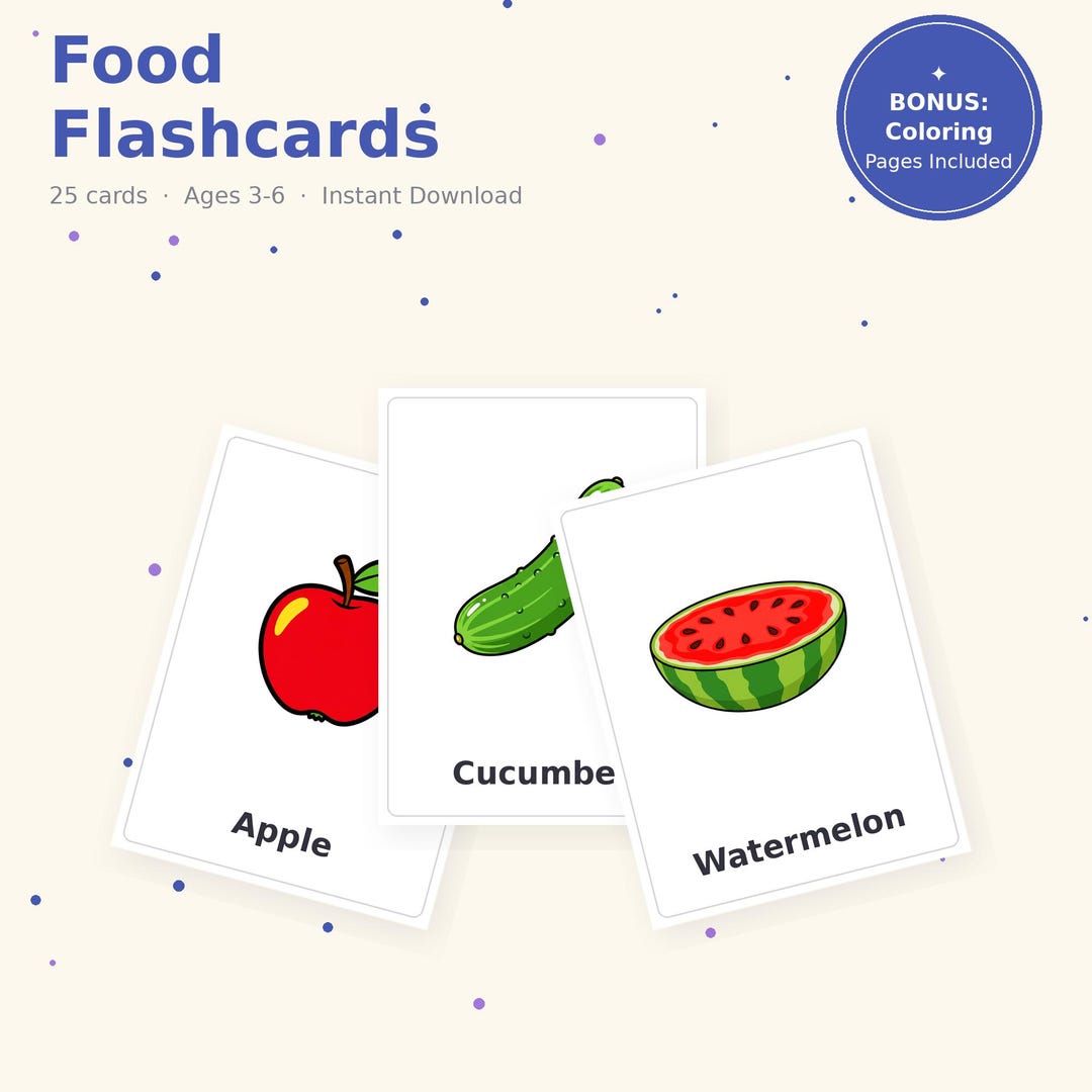 Food Flashcards Printable | Fruits Vegetables Flash Cards Toddler ...