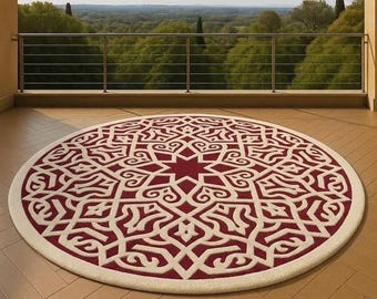 Handgetuft rond vloerkleed Royal Crimson Mandala
