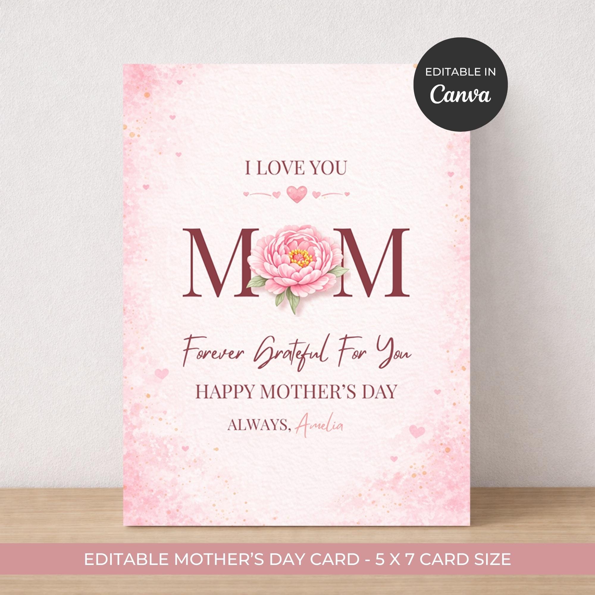 Mother’s Day Card Template – Editable Floral Mom Card | Personalized ...