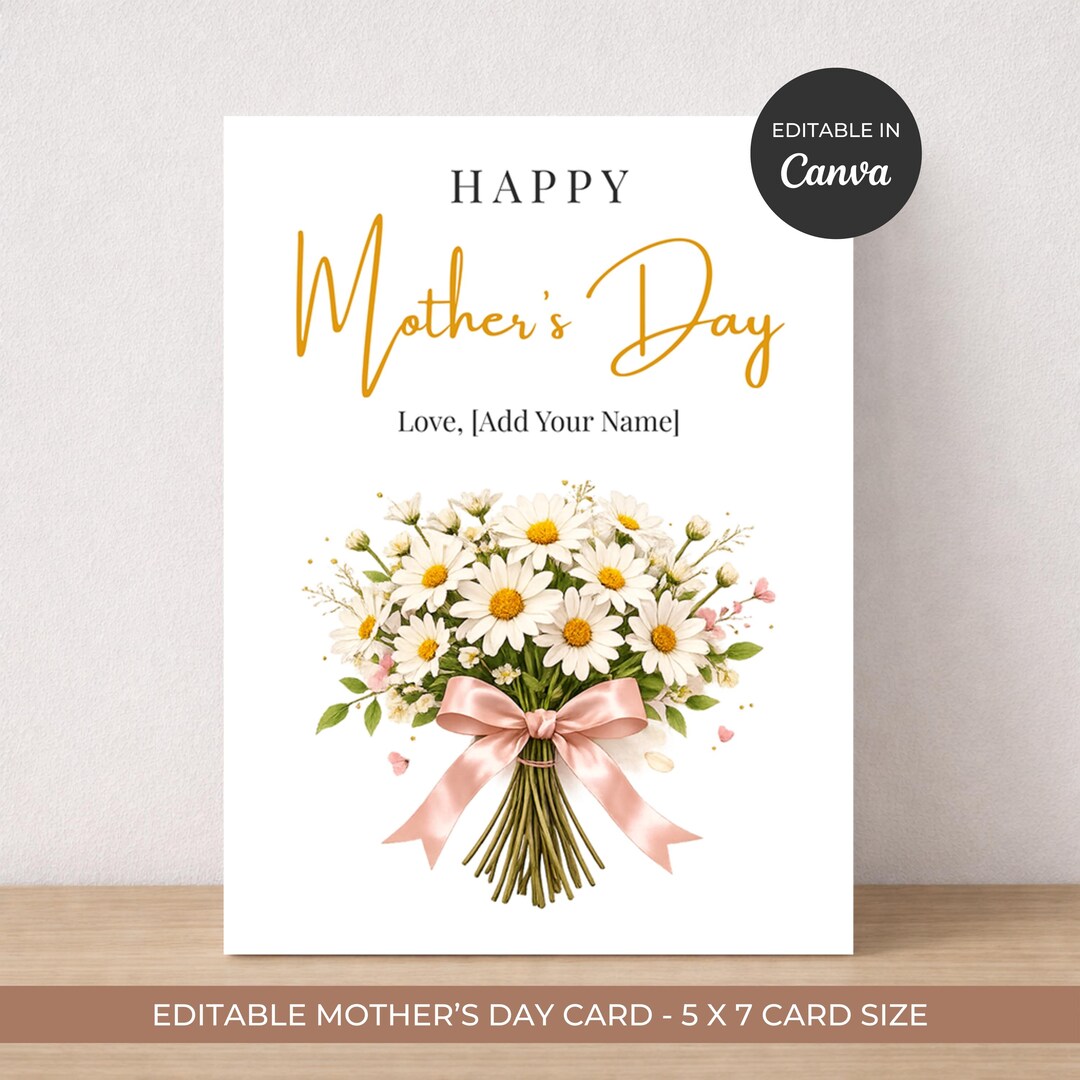 Mother’s Day Card Template – Editable Floral Mom Card | 5x7 Printable ...