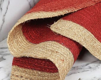 Alfombra de yute y lana hecha a mano: Alfombra redonda estilo boho, decoración rústica para el hogar.