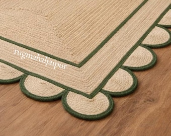 Hand-braided 100% Jute Scallop Rug – Natural Fiber Boho Area Rug