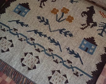 Bedroom - Rustic Horse & Bird Pattern Carpet - Bohemian Home Decor - Eco-Friendly Hand-Woven Floor Mat - rugmahaljaipur